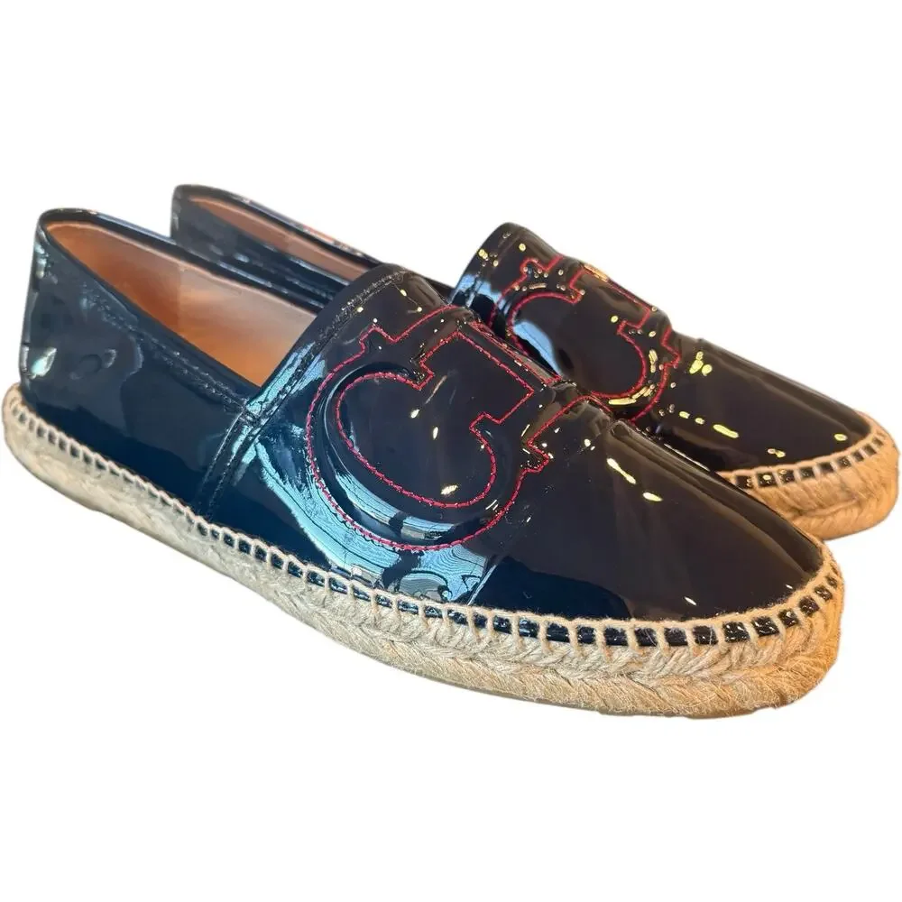 CH Carolina Herrera Initials Insignia Patent Leather Espadrilles Flats Size 39